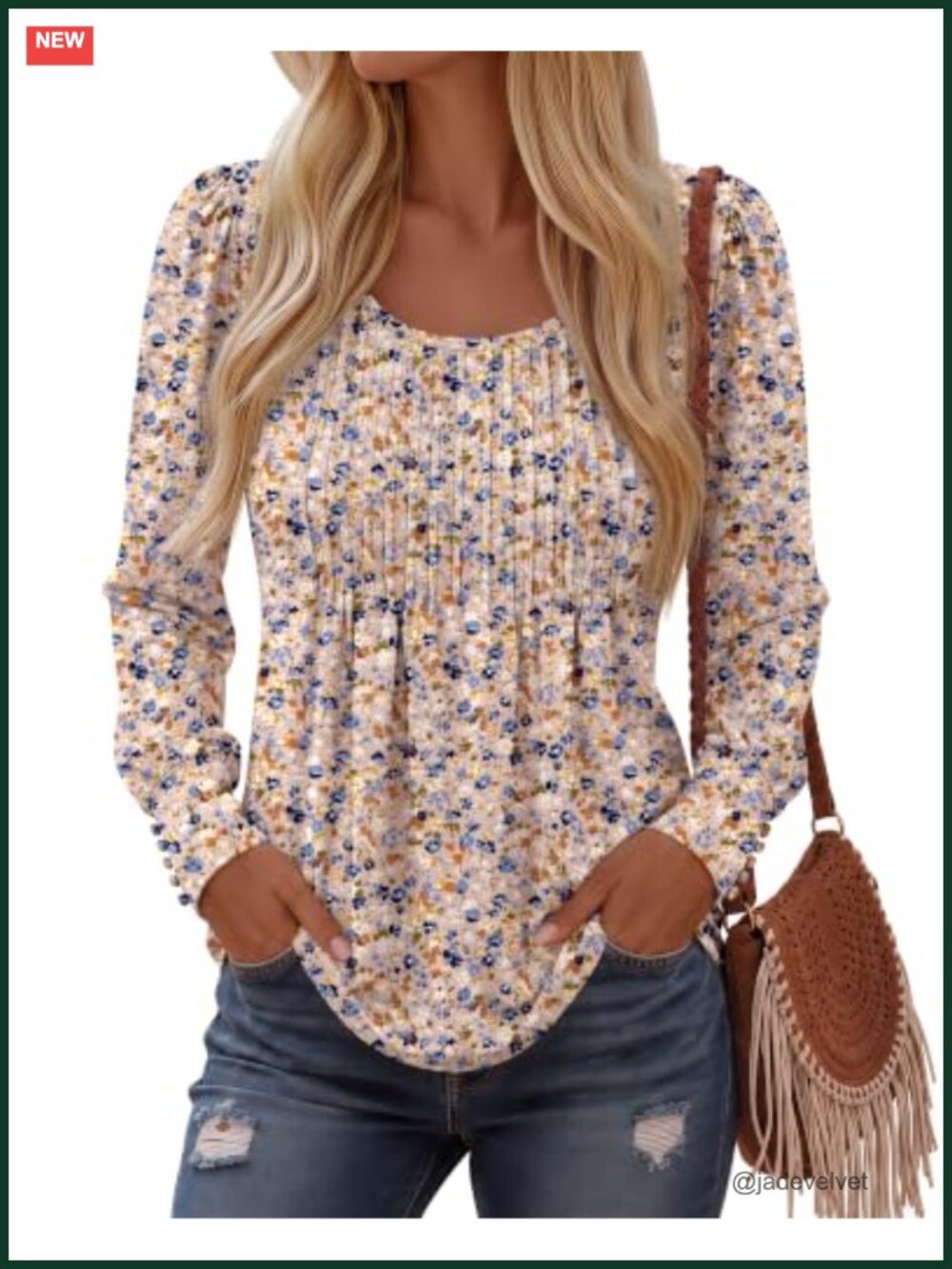 Women's Puff Long Sleeve Tunic Top Floral Boho Blouse